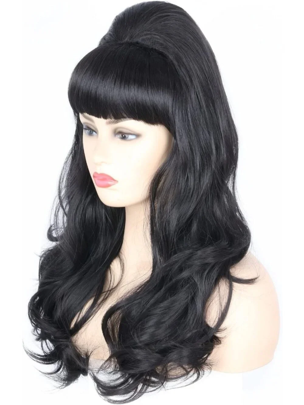 Black Beehive Bouffant Wig - Long Wavy 60s/70s Costume Party Hair for Halloween